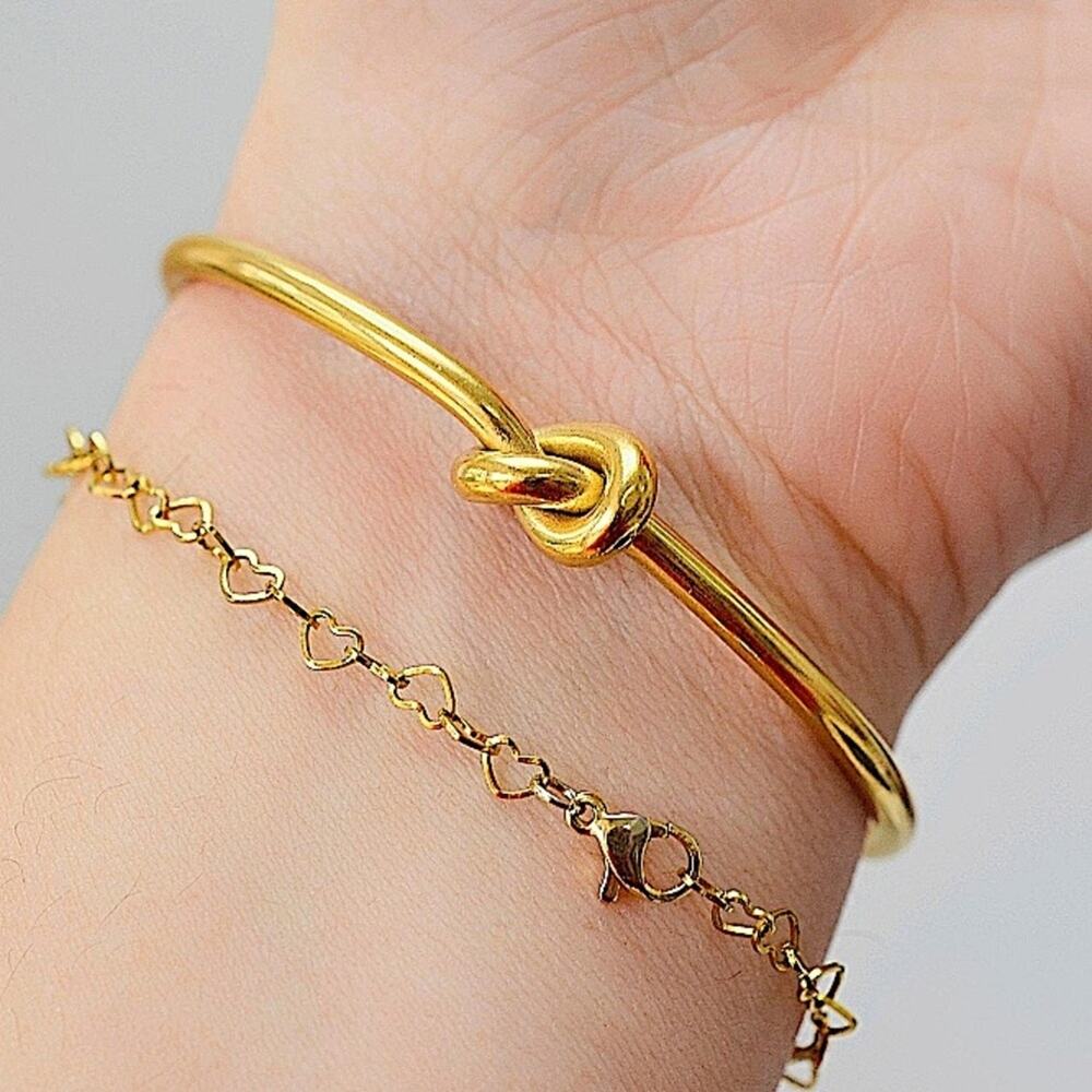 Knot Tie Gold Plated Bangle Cuff Bracelet - Picture 5 of 15